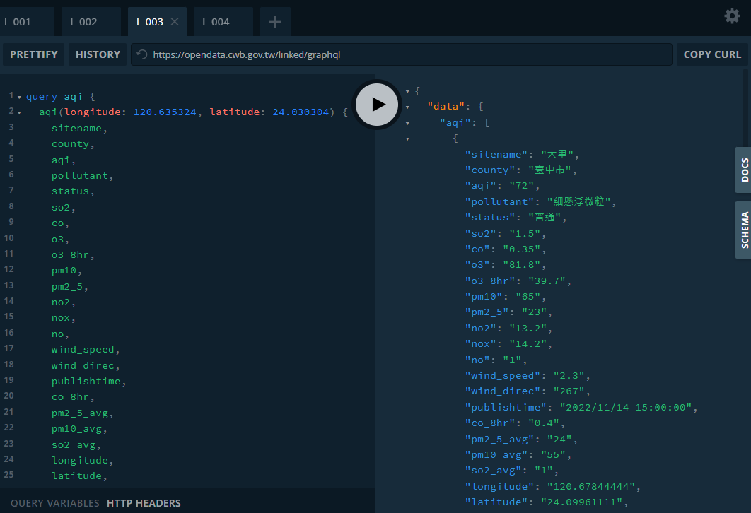 本圖為GraphQL API線上使用說明示意圖，詳情可參考右方文字